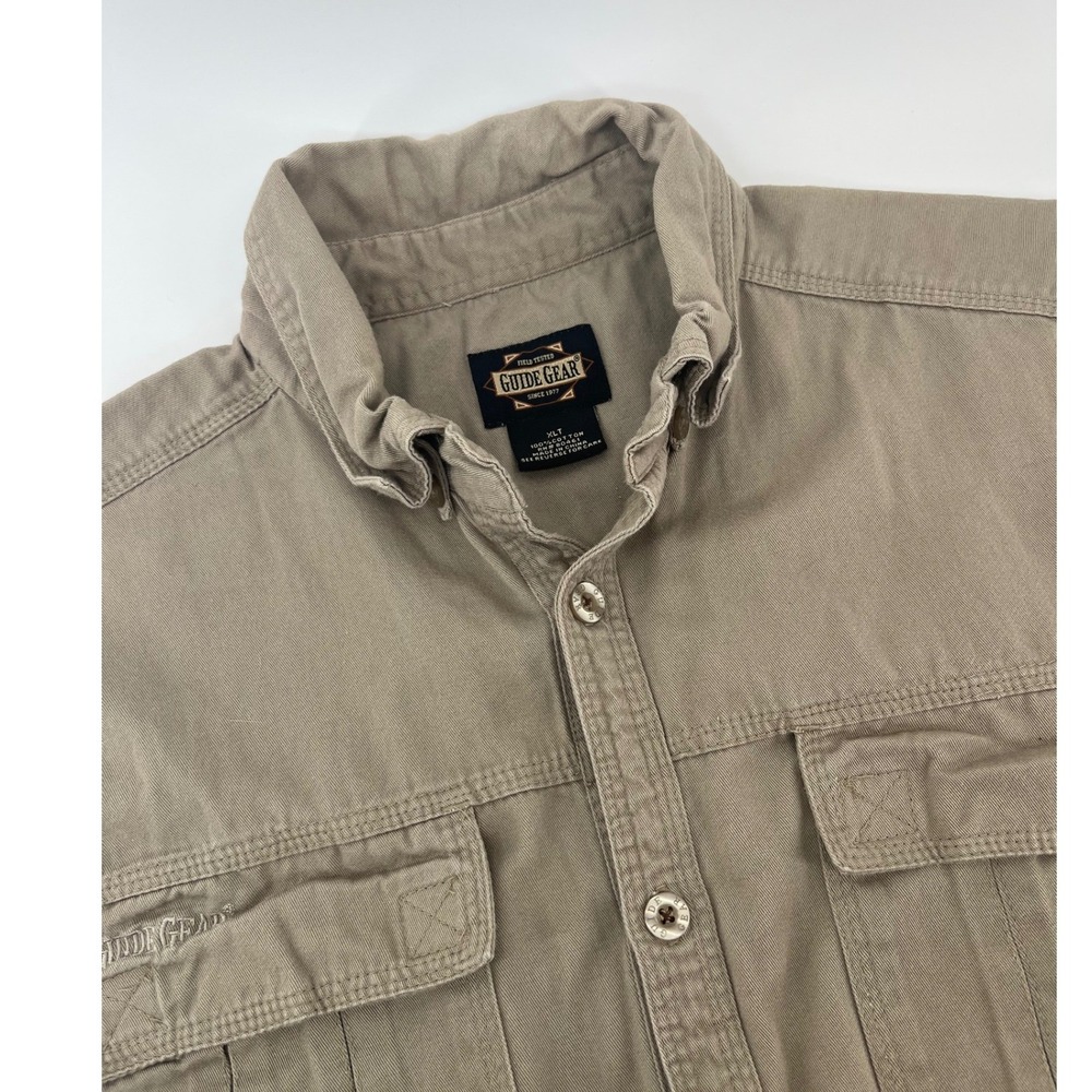 Guide Gear Sleeveless Shirt Mens XLT Tan Cotton Twill Button Down Raw Hem Pocket